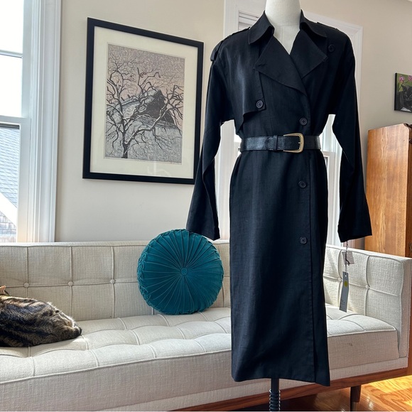 VTG 90’s Linen Trench Coat - Picture 4 of 7